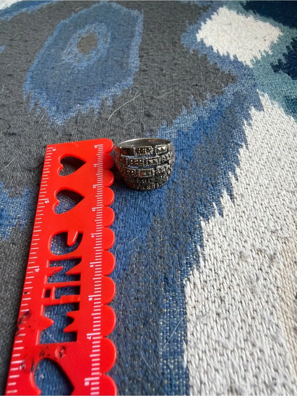 Vintage sterling silver  Multi-Row Silver Ring with Marcasite Details